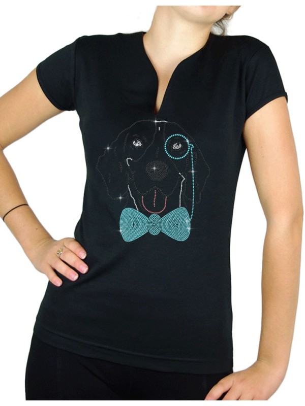 Dog monocle rhinestone - Women's T-shirt Col V