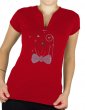 Chien monocle strass - T-shirt femme Col V