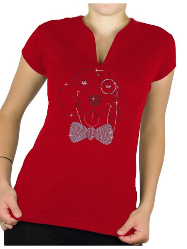 Dog monocle rhinestone - Women's T-shirt Col V