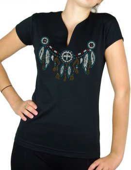 Collier indien strass - T-shirt femme Col V