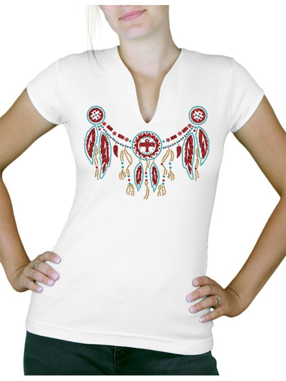Indian rhinestone necklace - Women's V-neck T-shirt
