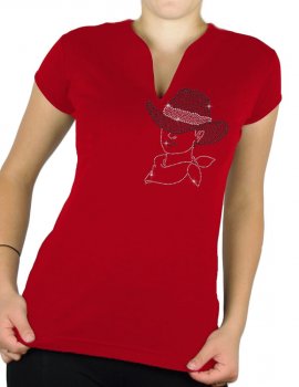 Femme au chapeau - T-shirt femme Col V