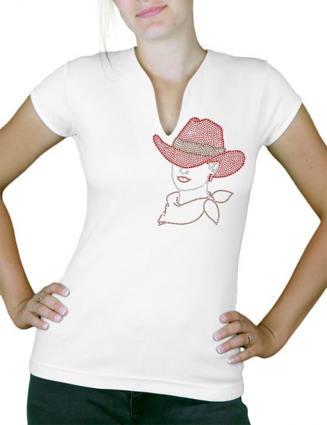 Femme chapeau strass - T-shirt femme Col V