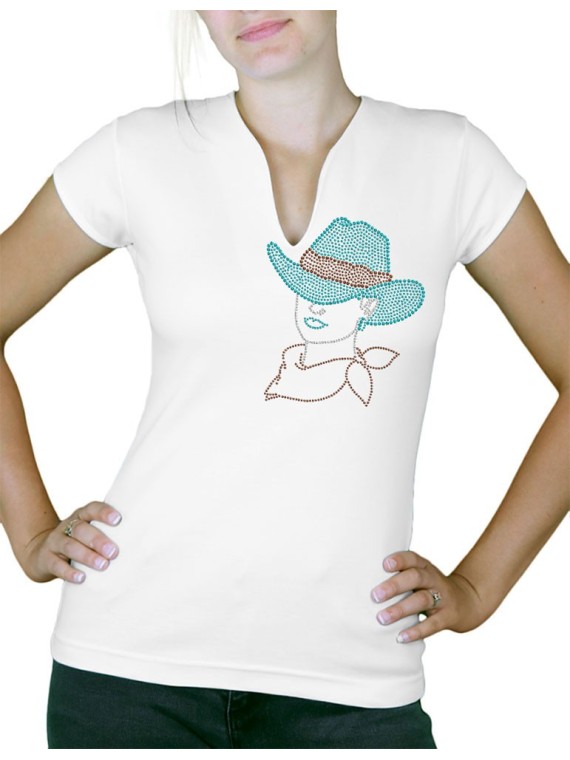 Femme au chapeau - T-shirt femme Col V