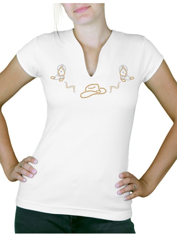 Hat and boots strass - T-shirt femme Col V doré