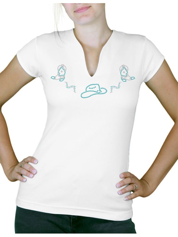 Hat and boots strass - T-shirt femme Col V