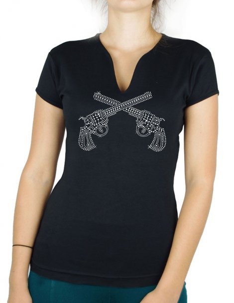 Pistolet strass - T-shirt femme Col V