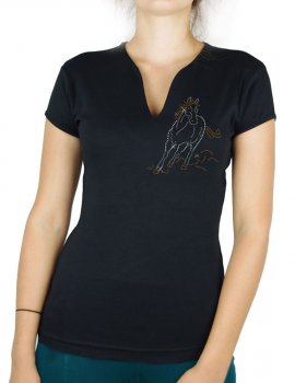 Cheval au galop strass - T-shirt femme Col V