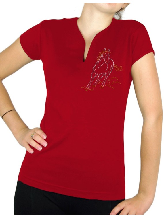 Cheval au galop  strass - T-shirt femme Col V