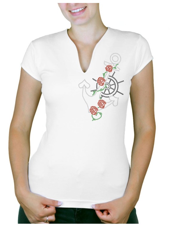 Ancre marine - T-shirt femme Col V