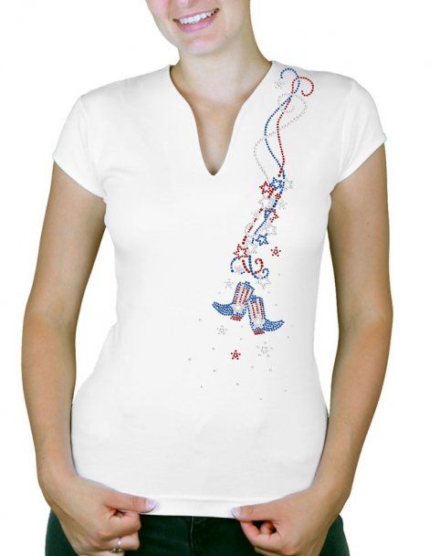 Guirlande USA - T-shirt femme Col V