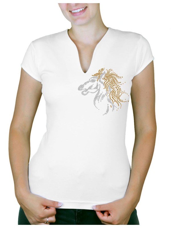 Cheval ébouriffé - T-shirt femme Col V