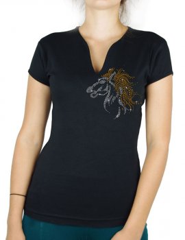 Cheval ébouriffé - T-shirt femme Col V