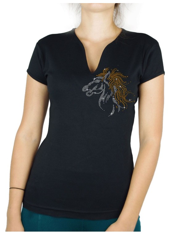 Cheval ébouriffé - T-shirt femme Col V