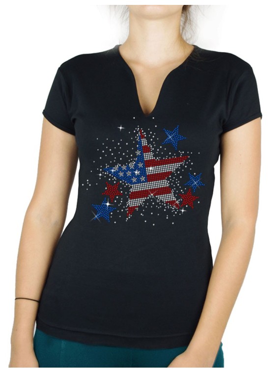 Etoile USA - T-shirt femme Col V
