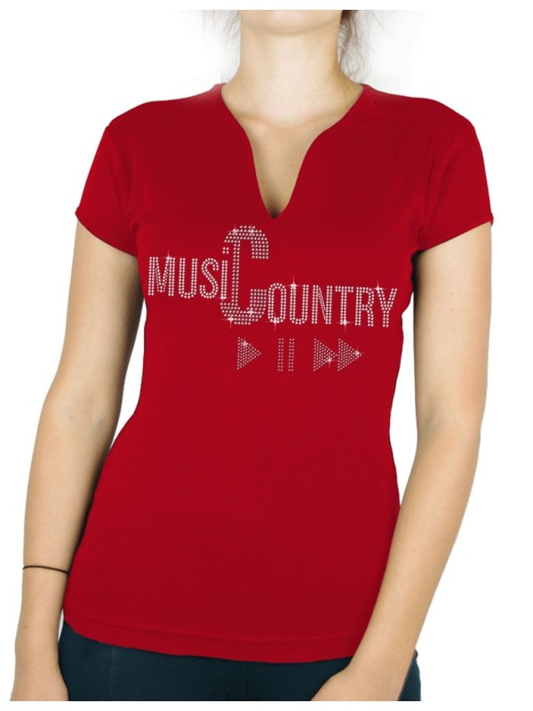 Country Music play - T-shirt femme Col V