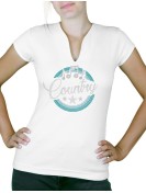 Macaron Country Turquoise - T-shirt femme Col V