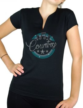 Macaron Country Turquoise - T-shirt femme Col V