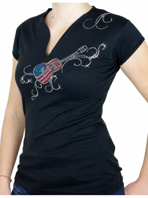 guitare usa arabesque - T-shirt femme Col V