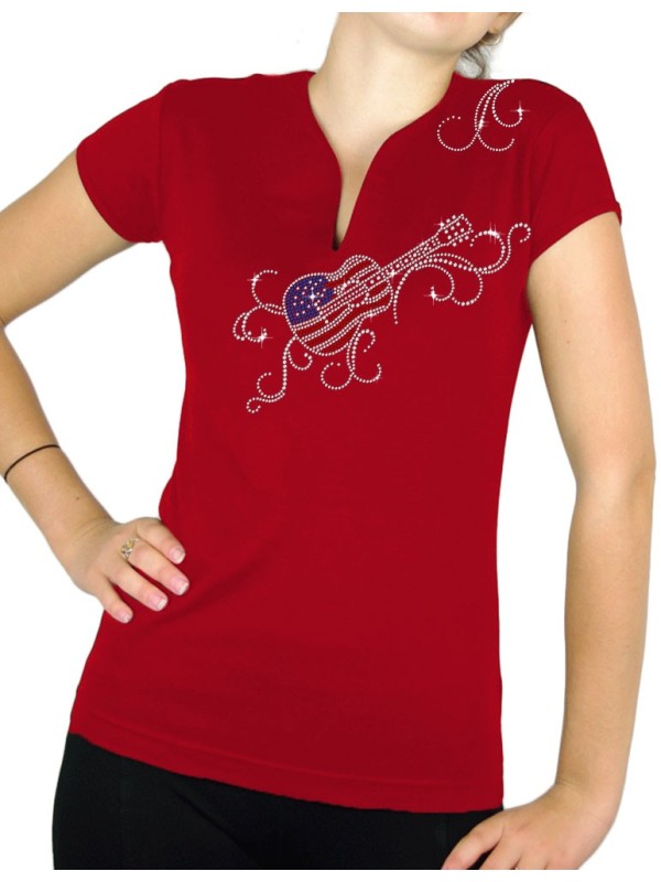 guitare usa arabesque - T-shirt femme Col V