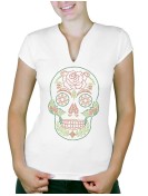 Crâne Mexicain  Floral - T-shirt femme Col V