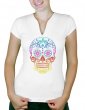 Tête de Mort Mexicaine Mluticolre - T-shirt femme Col V