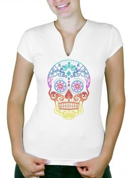 Tête de Mort Mexicaine Multicolore - T-shirt femme Col V