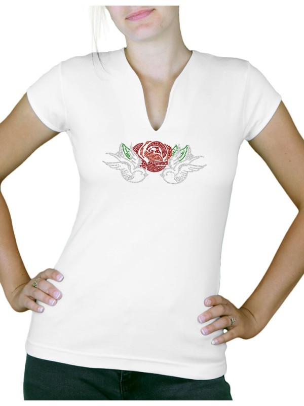 Hirondelles Roses - T-shirt femme Col V