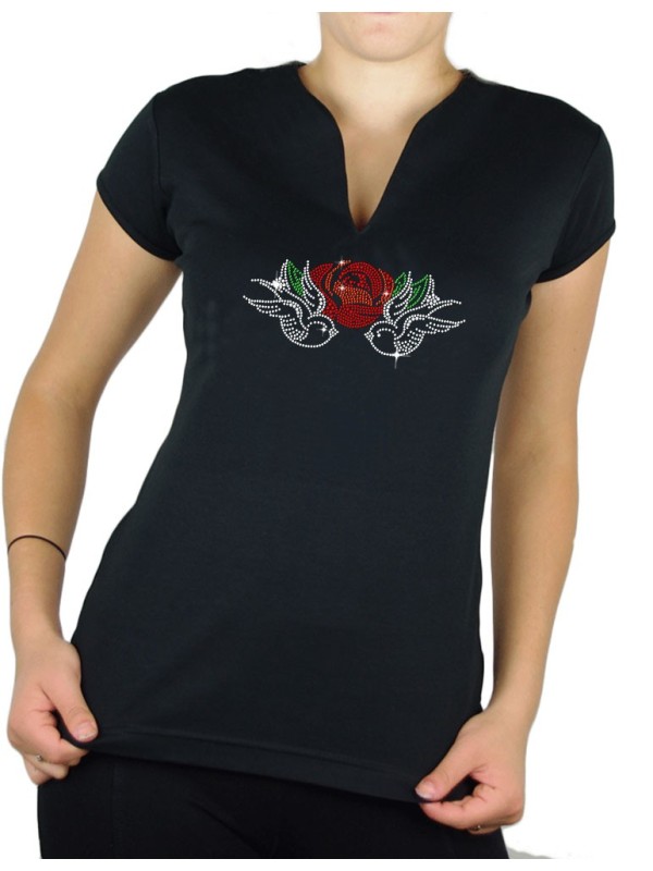 Hirondelles Roses - T-shirt femme Col V