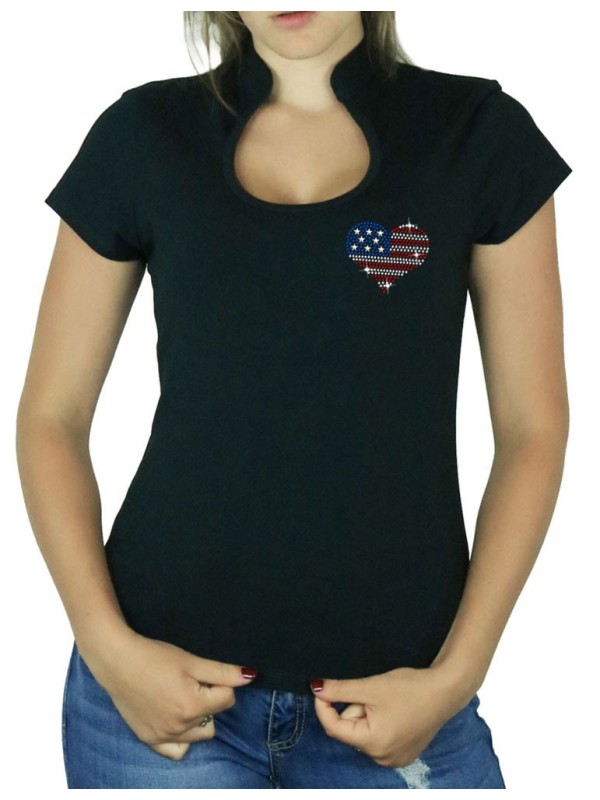 Petit Coeur USA - T-shirt femme Col Omega