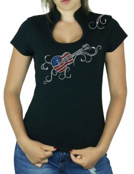 Guitare USA - T-shirt femme Col Omega