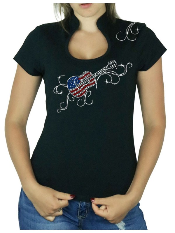 Guitare USA - T-shirt femme Col Omega