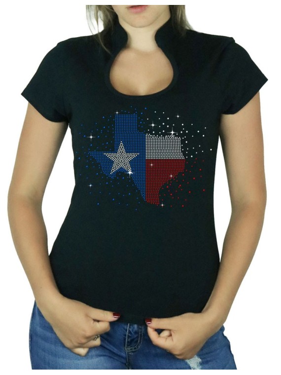 Texas éclaté - T-shirt femme Col Omega