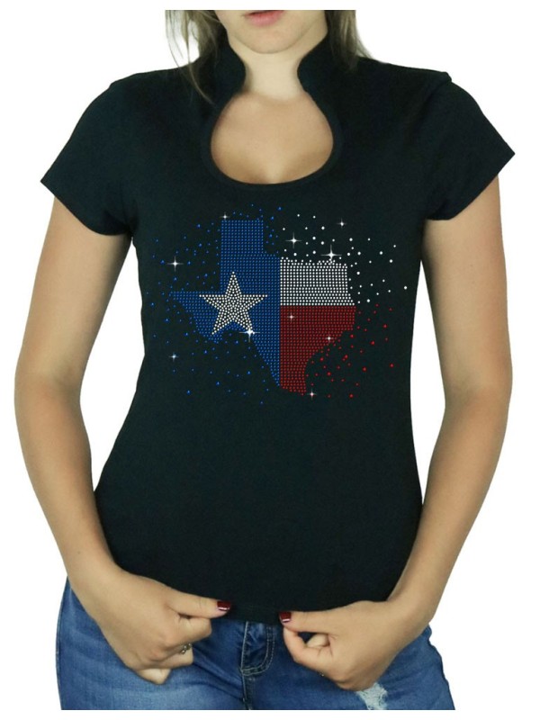 Texas éclaté - T-shirt femme Col Omega