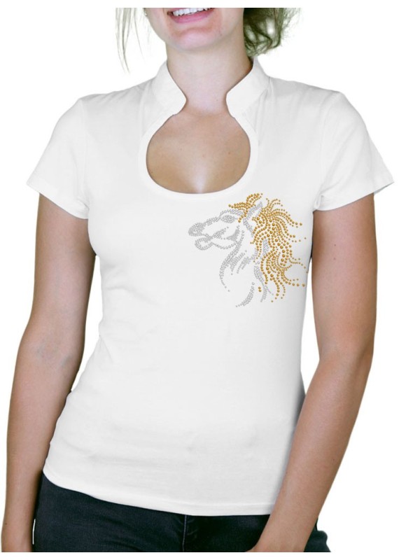 Cheval ébouriffé - T-shirt femme Col Omega