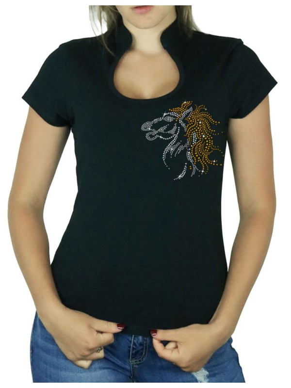 Cheval ébouriffé - T-shirt femme Col Omega