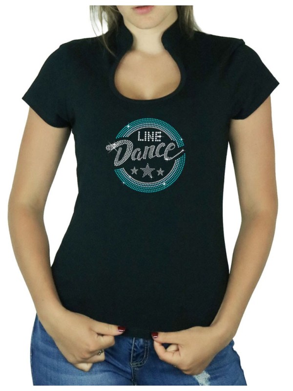 Macaron  Line Dance Turquoise - T-shirt femme Col Omega