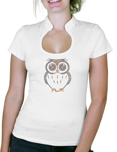 Hibou Strass - T-shirt femme Col Omega