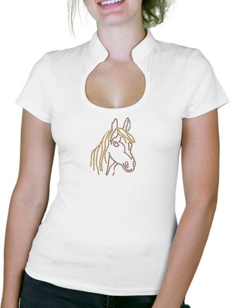 Poney Strass - T-shirt femme Col Omega