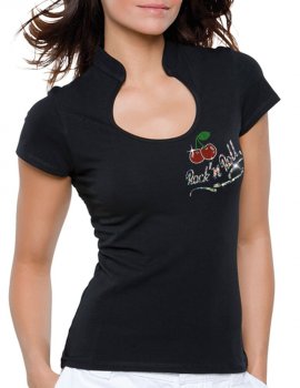 Cerises Rock'n Roll - T-shirt femme Col Omega