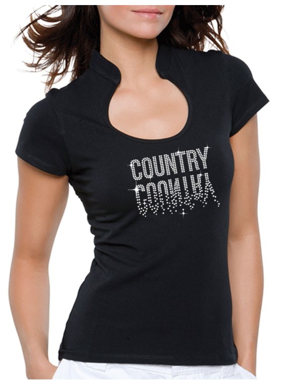 Country Miroir - T-shirt femme Col Omega