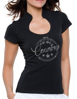 Macaron Country Epuré - T-shirt femme Col Omega
