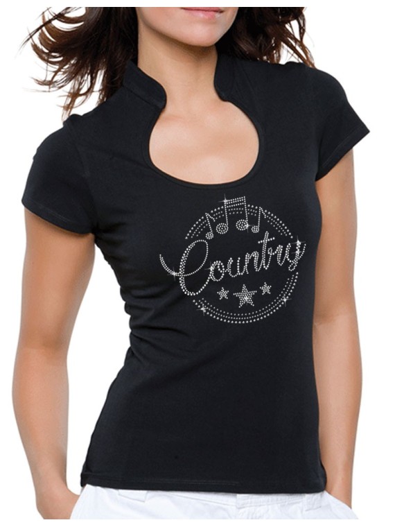 Macaron Country Epuré - T-shirt femme Col Omega