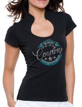 Macaron Country Turquoise- T-shirt femme Col Omega