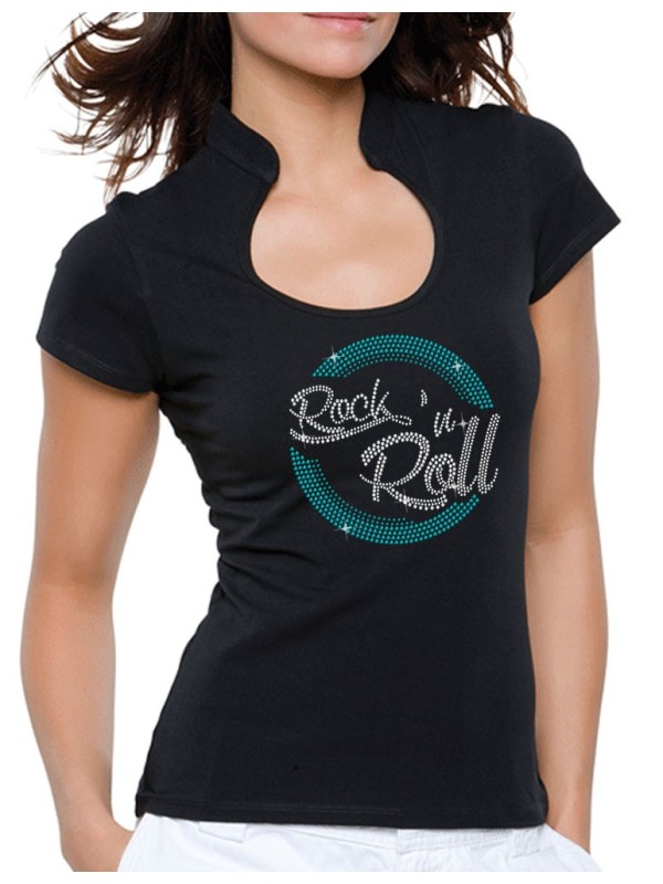 Macaron Rock'n Roll - T-shirt femme Col Omega