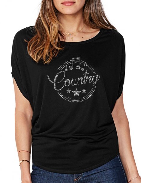 Macaron Country épuré - T-shirt femme Manches Chauve Souris