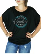 Macaron Country Turquoise - T-shirt femme Manches Chauve Souris