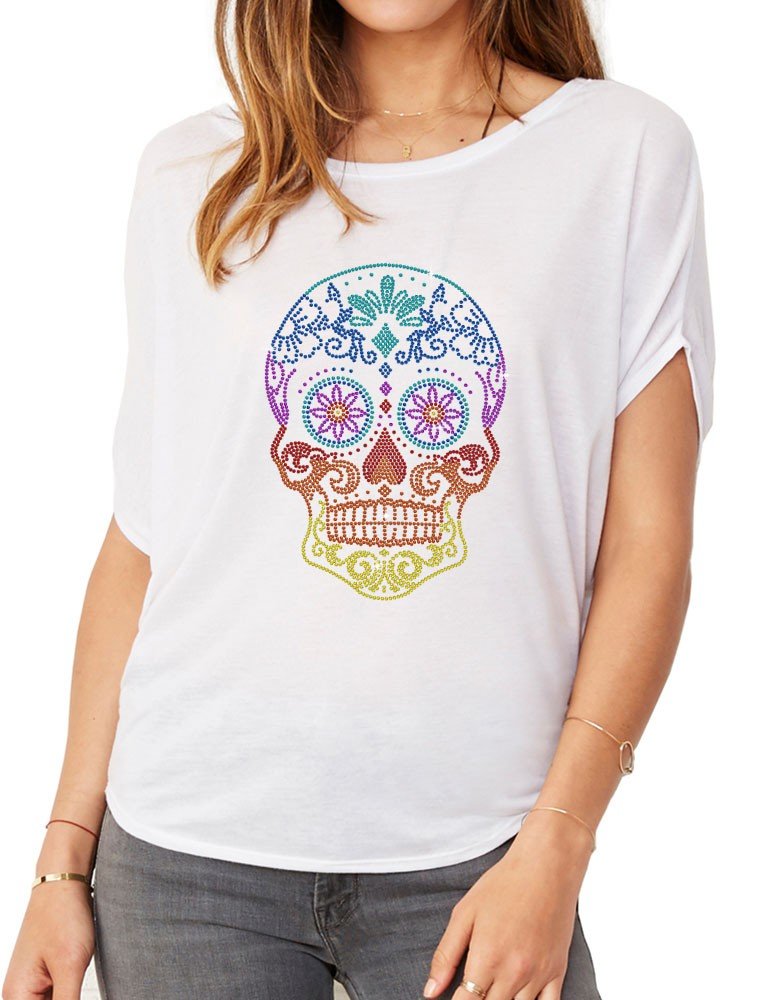 Tête de Mort Mexicaine Tshirt femme Manches Chauve Souris GRAPHITEE Tête de Mort Mexicaine Tshirt femme Manches Chauve Souris GRAPHITEE