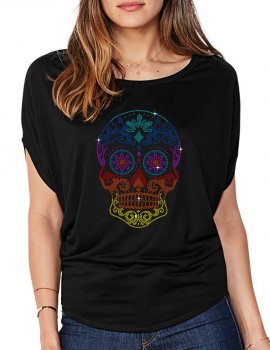 Tête de Mort Mexicaine - T-shirt femme Manches Chauve Souris
