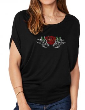 Hirondelles & Rose - T-shirt femme Manches Chauve Souris